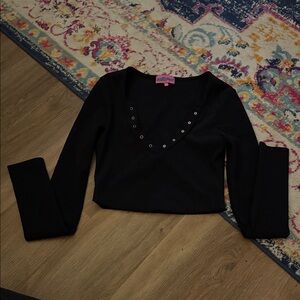 Edikted Black Top with Studded V-Neck